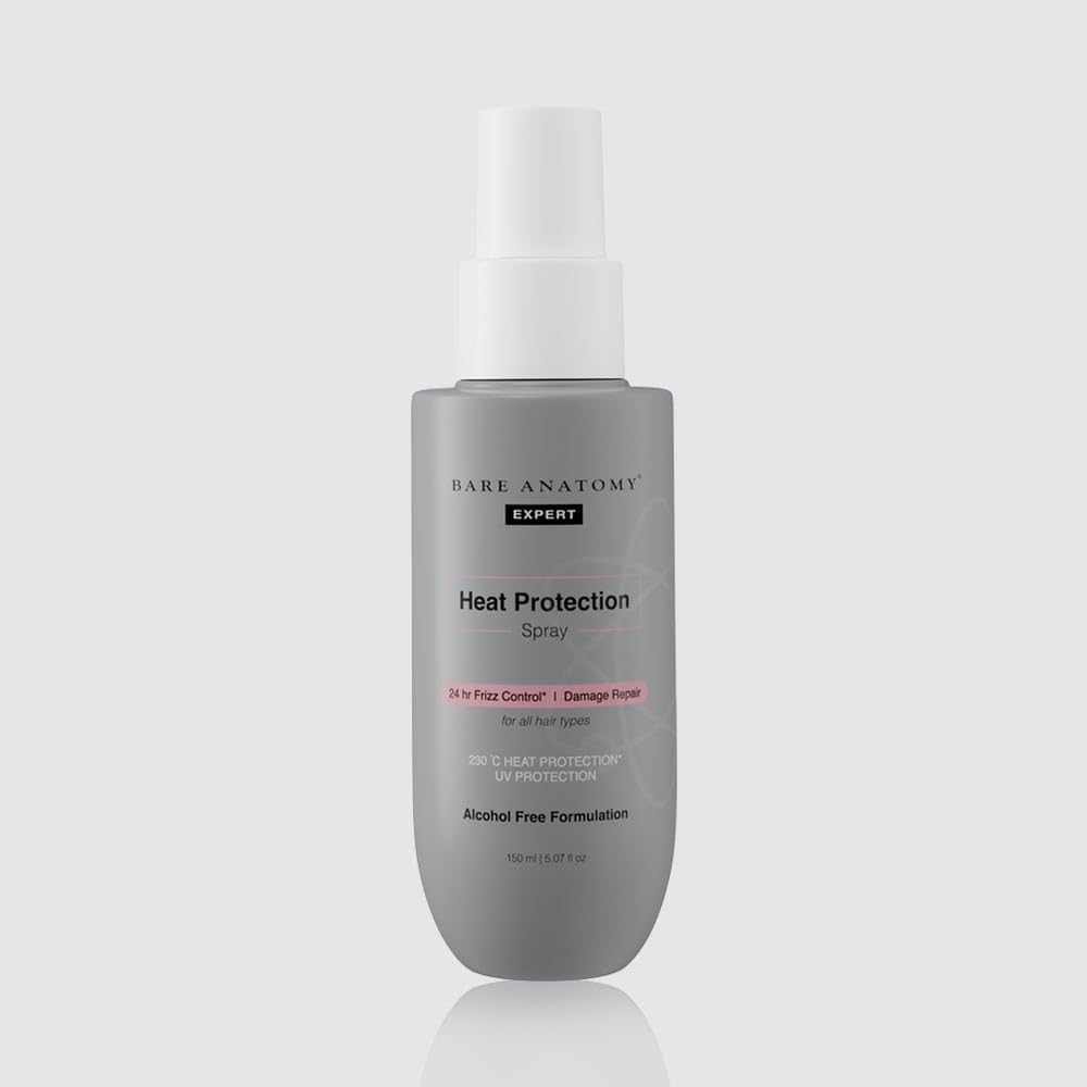 Bare Anatomy Heat Protection Spray Serum| Controls Frizz for up to 24 Hrs | Vitamin E, Pea Protein & Veg Keratin Enriched | Paraben Free | For Women & Men | Vegan |230 °C Heat Protection 150 ml