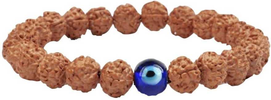 ASTRODIDI 5 Mukhi Rudraksha Bracelet with One Evil Eye Bead | Panchmukhi Rudraksh Beads Bracelet for all time Wear | Unisex Design for Men & Women (Size : Stretchable)