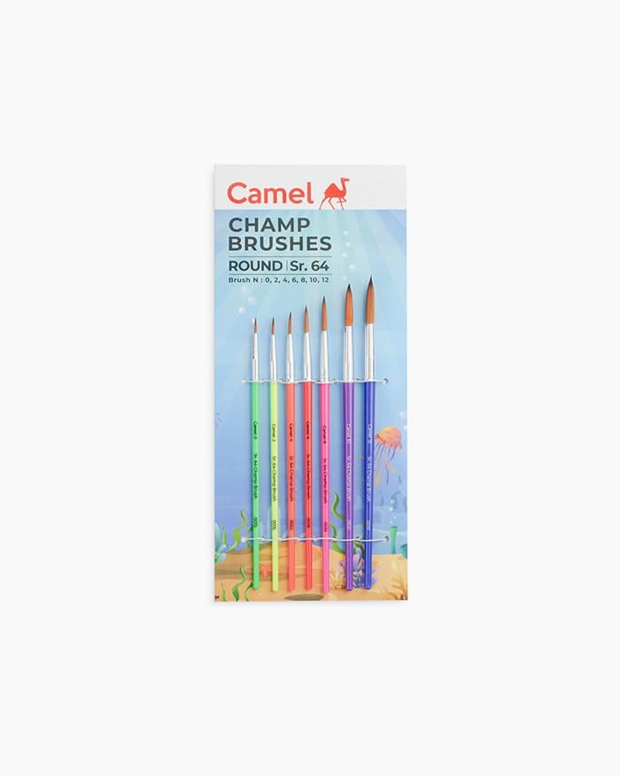 Camel Camlin Champ Round Paint Brushes Series 64 | Set of 7 Brushes | Fine Tip for Detailing, Watercolour, Poster & Acrylic Painting | for Artists & Students
