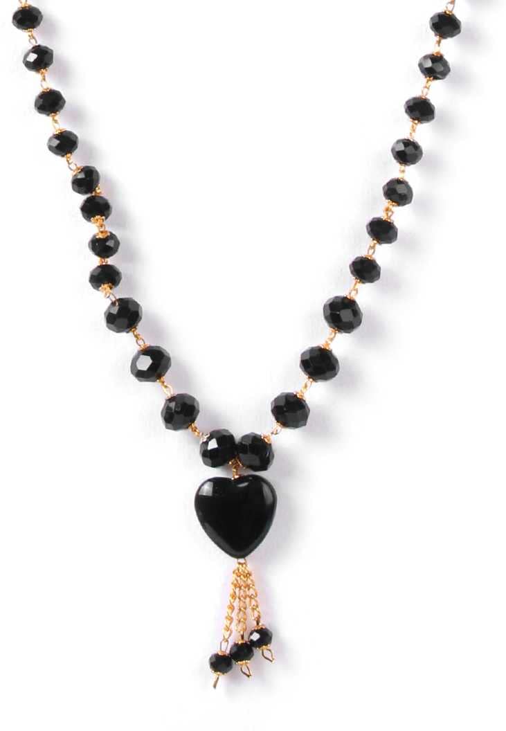 ASTRODIDI Designer Heart Shape Pendant Locket Black Beads and Golden Clamp Fashionable Locket For Girl and Women