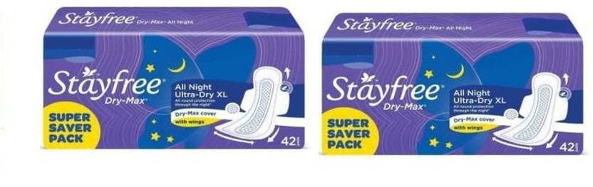 STAYFREE Dry Max All Night 42+42 Pads Sanitary Pad (Pack of 2)