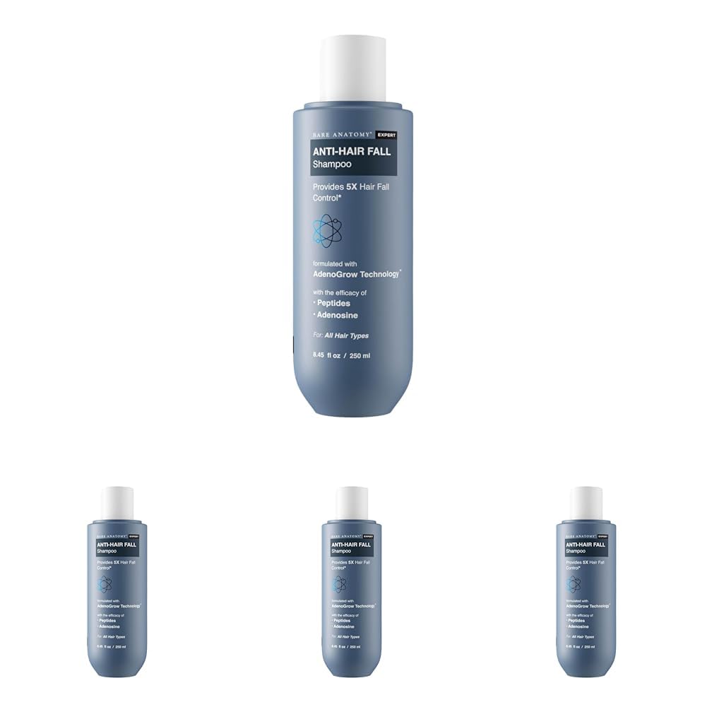 Bare Anatomy Anti-Hair Fall Shampoo 250ml (Pack of 4) | 5x Hair Fall Control | Adenosine & Peptides | Strengthens Roots & Reduces Breakage | Sulphate & Paraben Free | Unisex