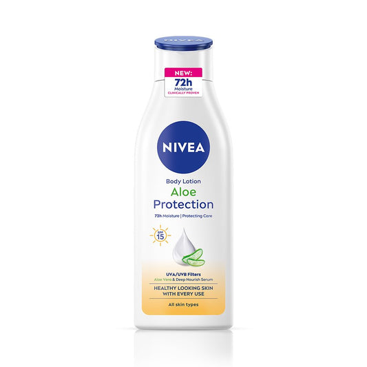NIVEA Aloe Protection Body Lotion 200 ml | With Hyaluronic Acid & 72Hr Hydration | SPF 15 | Aloe Vera Extracts | Deep Moisture Serum | For Men & Women | All Skin Types