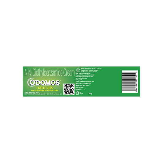 Dabur Odomos Naturals Non-Sticky Mosquito Repellent Cream – 100 gm | DEET-Free | Skin-Friendly Herbal Protection | Safe for Kids & Adults