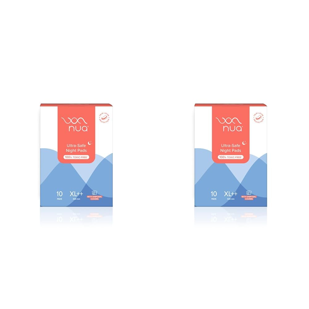 Nua Ultra-Safe Night Pads | Twin Layer Protection | Ultra-Absorbent | 50% Wider Back | Safe on Skin | Safe Disposal (Pack of 2)