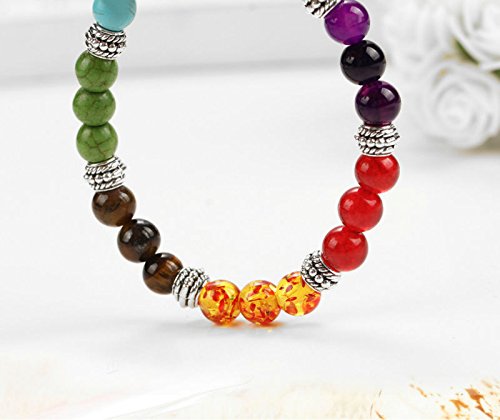 Shining Diva Fashion Spiritual 8mm Lava Rock Beads with 7 Chakra Evil Eye Stylish Unisex Bracelet