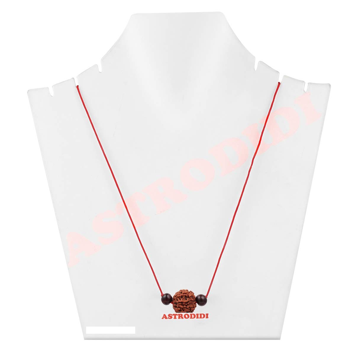 Astrodidi 4 Mukhi Rudraksha | Certified Nepali Four Face Rudraksh with Two Red Chandan Beads in Red Thread with Lab Certificate (Colour: Brown, Shape: Round)