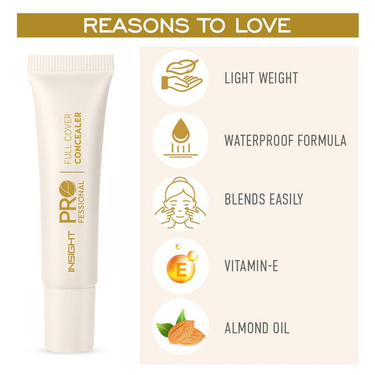 INSIGHT Professional Full Cover Concealer - LN-08 | Creamy Velvety Finish | Lightweight Waterproof Formula | Easily Blendable | Enriched with Vitamin E & Almond Oil | 20 g