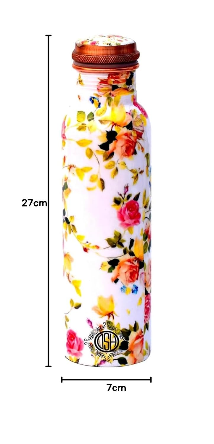 DSH Copper Printed with Modern Art Water Bottles for Travelling Purpose, Yoga Ayurveda Healing, 1000 ml, White (Design SM14)