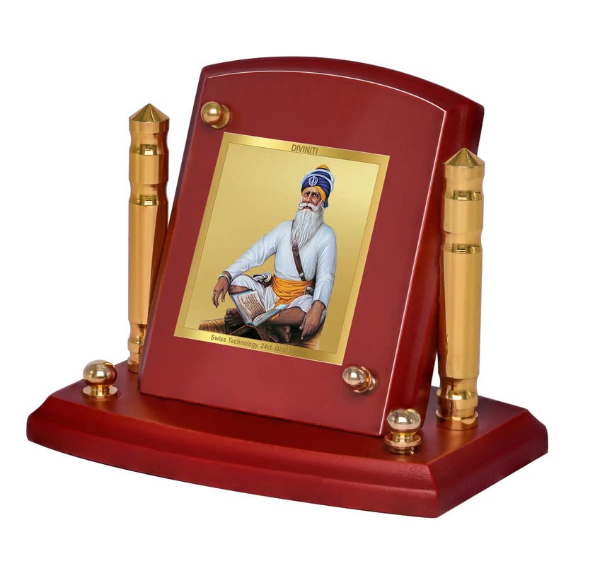 DIVINITI Baba Deep Singh Ji Photo Frame for Car Dashboard, Car Idol, Table Decor|MDF 1B P+ wooden Frame with 24K Gold Plated Foil|Religious Frame For Pooja, Prayer and Gift (7x9cm)
