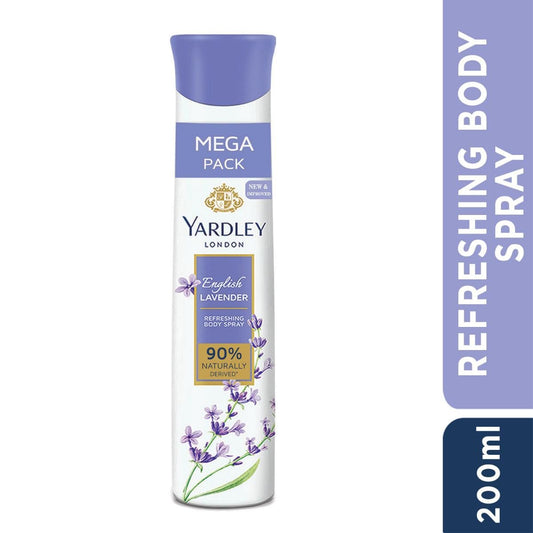 Yardley London English Lavender Refreshing Body Spray| Fresh Floral Scent| 90% Naturally Derived | Deo Spray| Body Deodorant for Women| 200ml