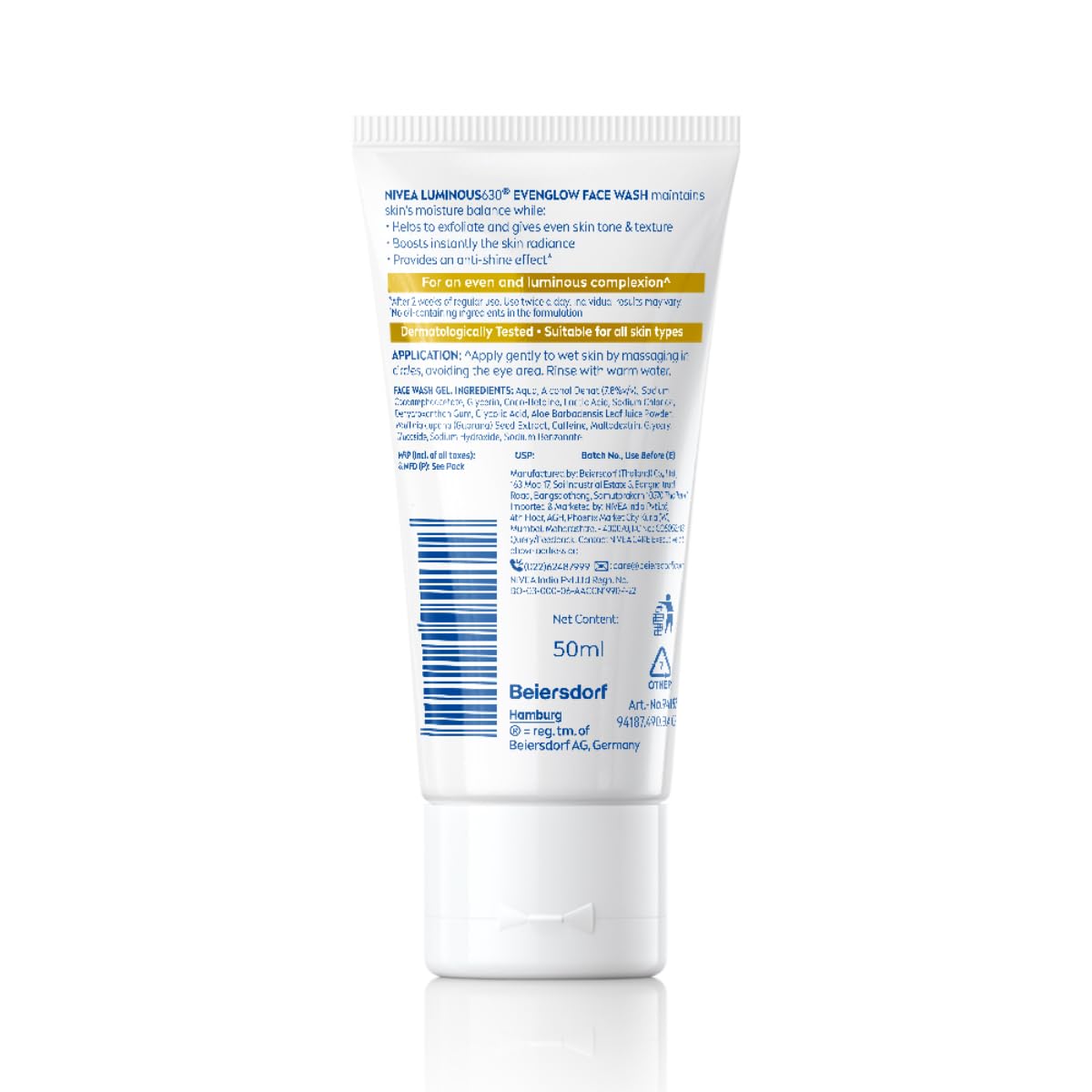 NIVEA Luminous Even Glow 2% AHA Face Wash | Oil-Free Cleanser with Aloe Vera & Guarana Extracts | Deep Cleansing Face Wash for Oily, Normal & Sensitive Skin | Exfoliating Brightening Face Cleanser for Women & Men | 50ml