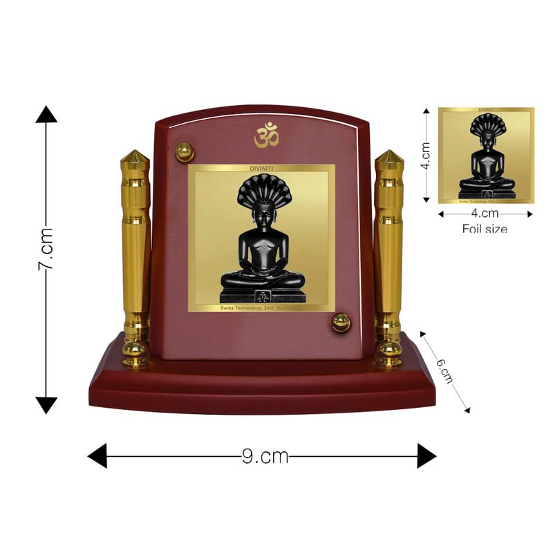 DIVINITI 24K Gold Plated Bhagwan Parshvanath Photo Frame for Car Dashboard | Premium Religious Idol for Home Office Prayer Decor & Spiritual Gift | Size 8 x 9 cm