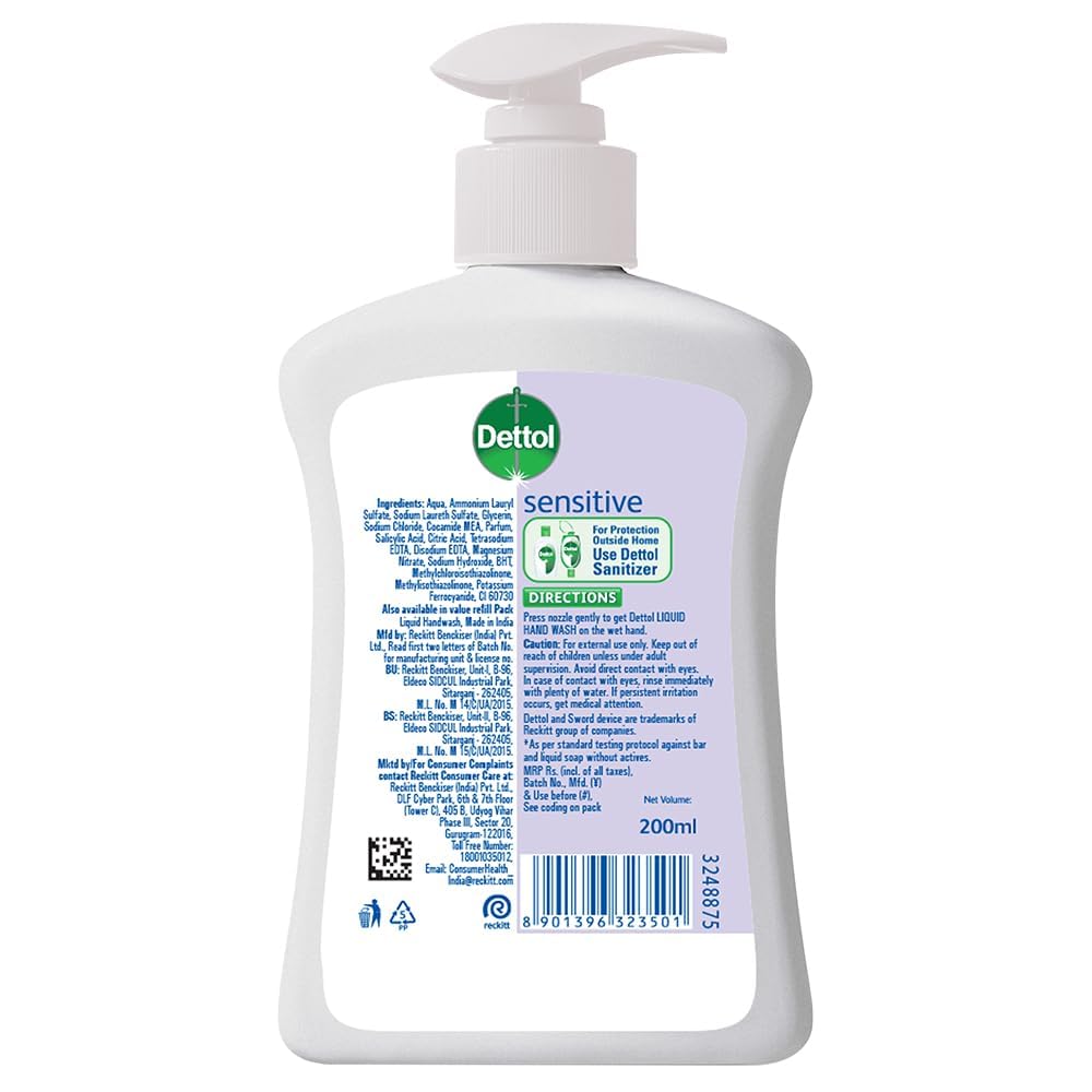 Dettol Sensitive Liquid Hand Wash Pump - 200 ml (Pack of 3)