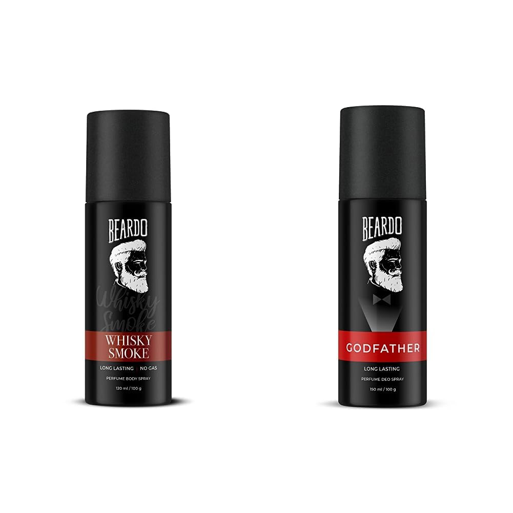 BEARDO Spicy Fragrance Combo | Whiskey Smoke Body Spray 120Ml & Godfather Perfume Men's Deo Spray 150Ml (Set Of 2), 2 count