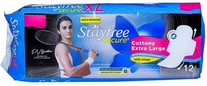 STAYFREE Secure Dry Cover with Wings XL - 12 pads Sanitary Pad