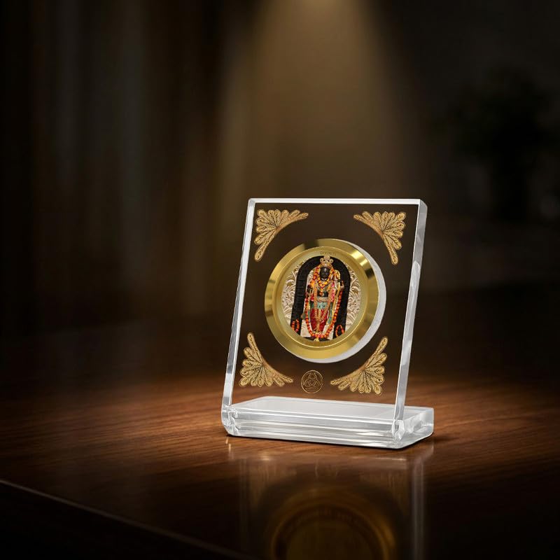 DIVINITI 24K Gold Plated Religious Car Dashboard Frame | Premium God Idol Frame for Car, Home Mandir & Office Table | Spiritual Gift, Decorative Showpiece | Ram Lalla