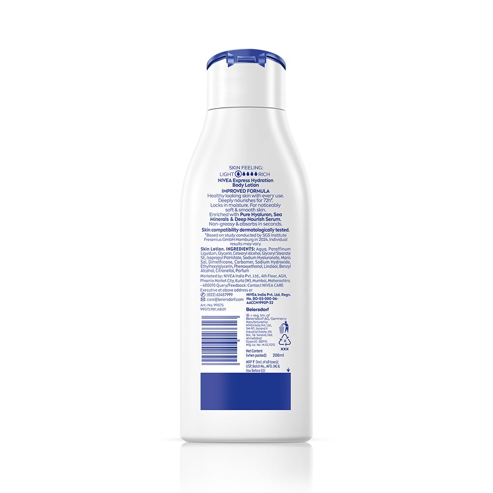 NIVEA Body Lotion For Men & Women, Express Hydration, for Fast Absorption, 200 ml