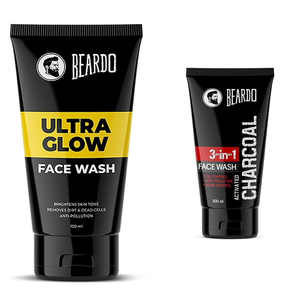 Beardo Facewash Combo | Ultraglow Face Wash 100ml & Activated Charcoal Face Wash 100ml (Set of 2)