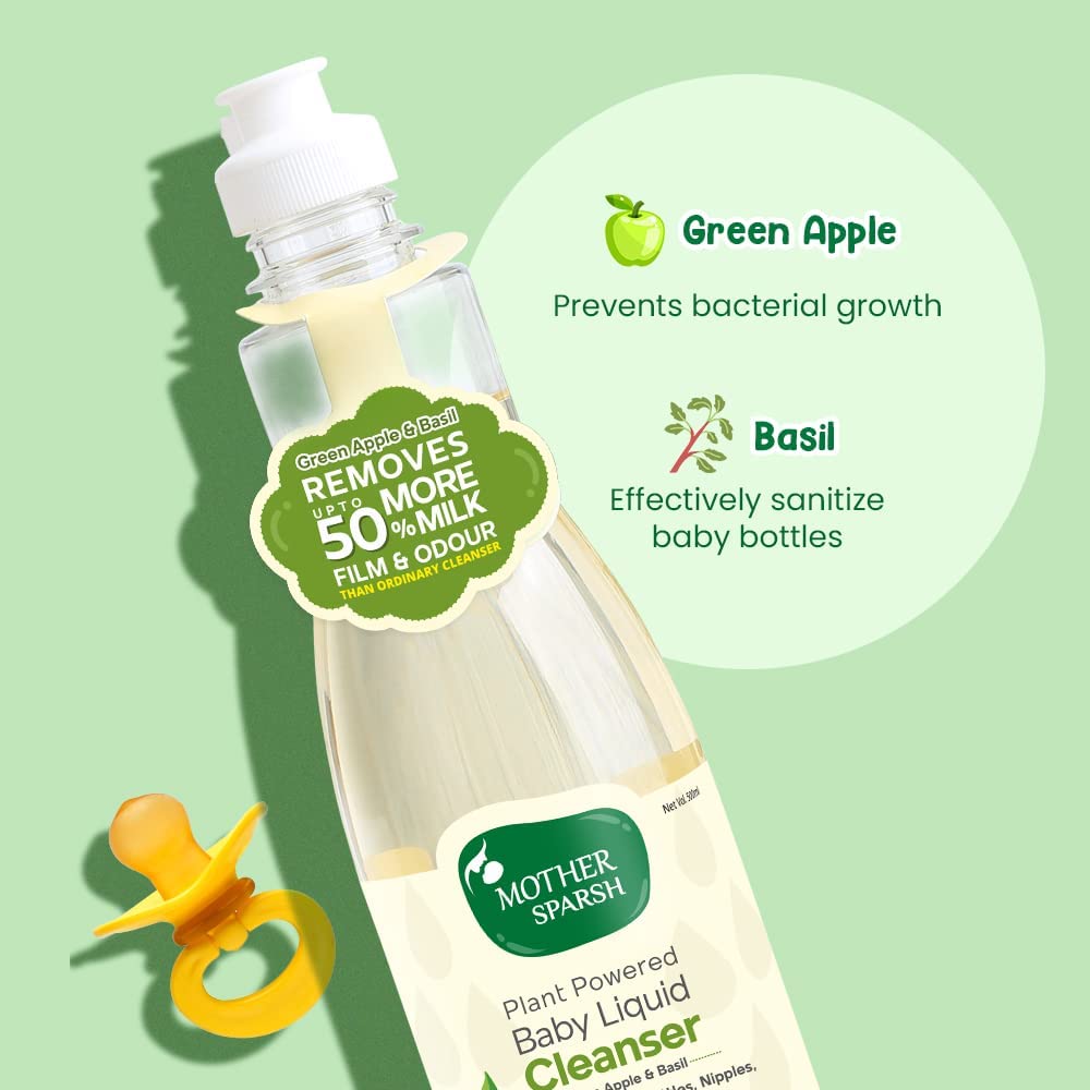 Mother Sparsh Plant Powered Natural Baby Liquid Cleanser with Basil & Green Apple Extract- 500ml & Mother Sparsh Natural Baby Liquid Cleanser 175ml