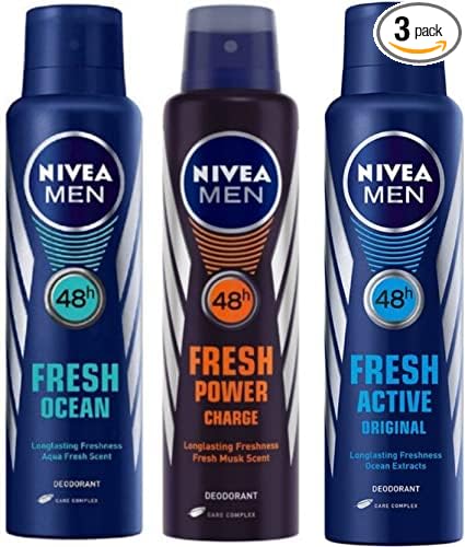 NIVEA Fresh Ocean & Fresh Active & Power charge deodorant Combo Deodorant Spray - For Men & Women (450 ml, Pack of 3)