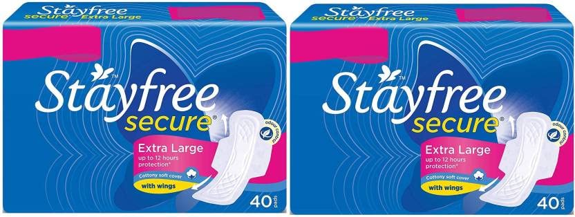 STAYFREE Secure Extra Large 40+40 Sanitary Pads (Pack of 80)