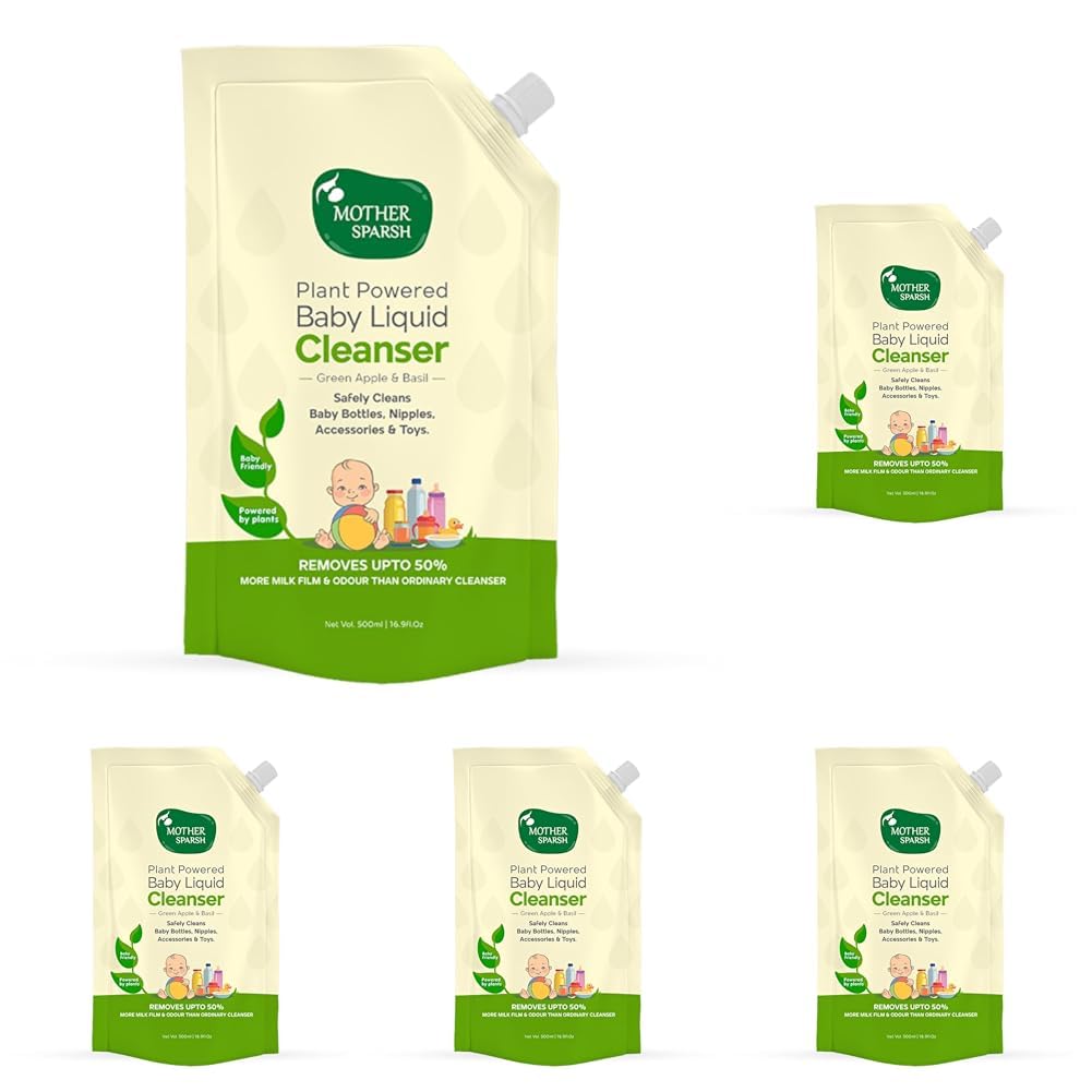 Mother Sparsh Natural Baby Liquid Cleanser (Powered by Plants) Cleanser for Baby Bottles, Nipples, Accessories and Toys, Refill Pack (500ml) (Pack of 5)
