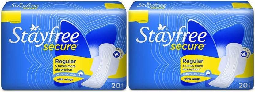 STAYFREE Secure Cottony Soft Regular Wings Sanitary Pad (Pack of 20+20) Sanitary Pad (Pack of 40)