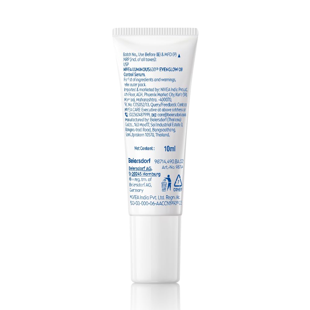 NIVEA Luminous Even Glow Oil Control Face Crème & Moisturiser Serum | Patented Thiamidol (60X More Effective Than Vitamin C) | Salicylic Acid & Hyaluronic Acid | Dark Spots & Pigmentation Serum for Oil Control, Brightening & Hydration | 10ml
