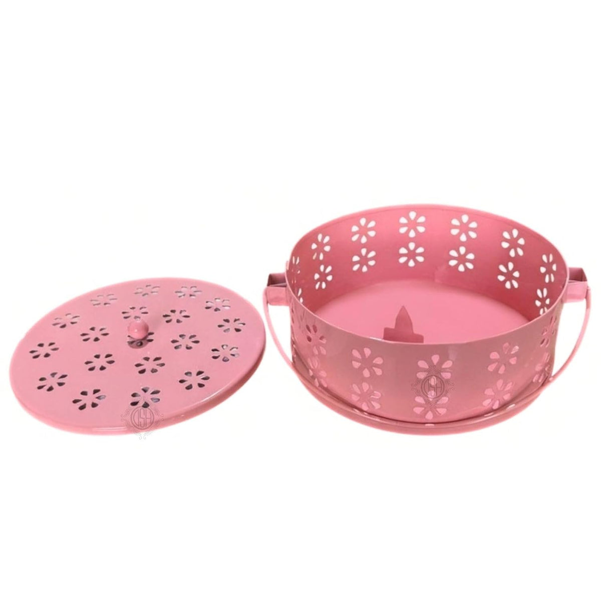 DSH Metal Mosquito Coil Holder with Lid & Handle Ash Catcher Stand for Mosquito Coil Indoor Outdoor Safe Use (Pink)