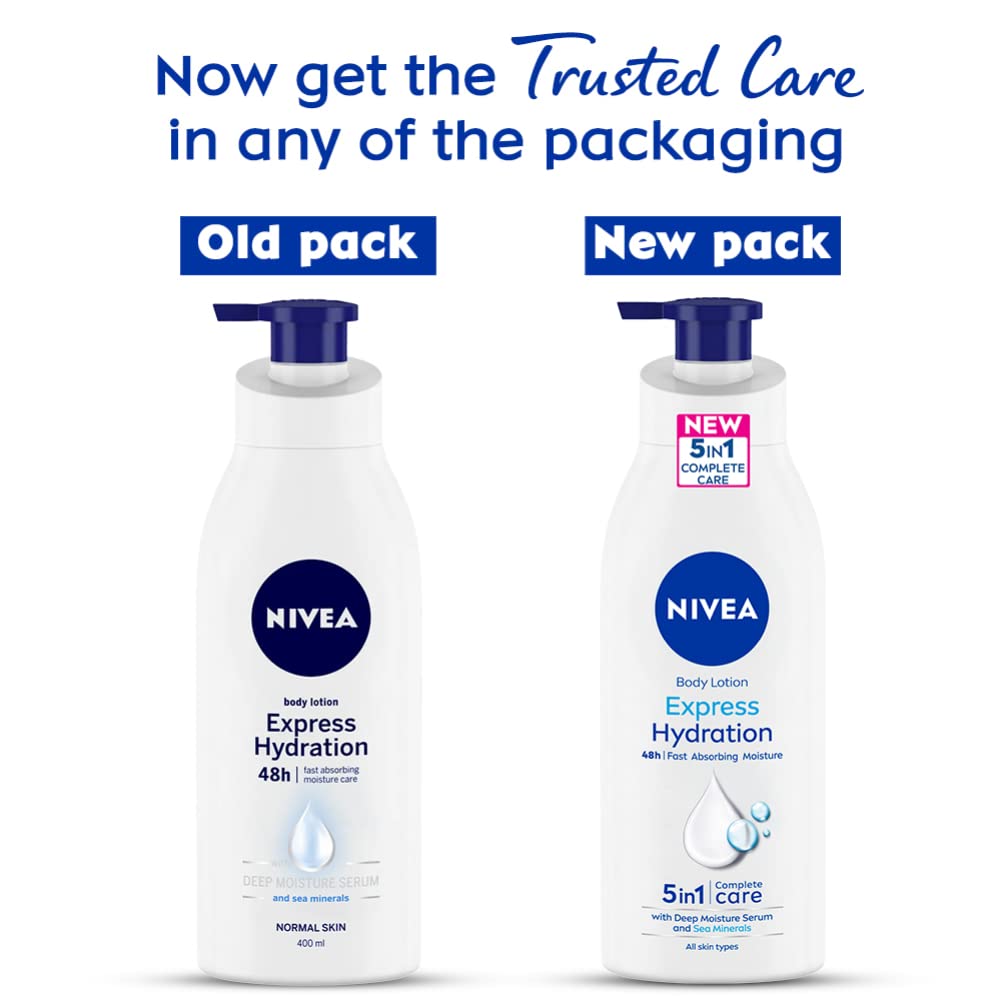 NIVEA Body Lotion, Aloe Hydration, with Aloe Vera for Instant Hydration in Summer, for Men & Women 600 ml & NIVEA Body Lotion For Men & Women, Express Hydration, for Fast Absorption, 400 ml