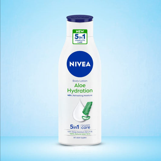 NIVEA Body Lotion, Aloe Hydration, with Aloe Vera for Instant Hydration in Summer, for Men & Women, 200 ml & NIVEA Lip Balm, Fruity Strawberry Shine, 4.8g