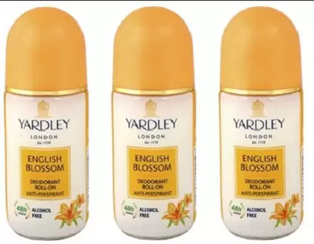 Yardley London English Blossom Deodorant Roll-On Alcohol Free 50ML Each (Pack of 3) Deodorant Roll-on - For Women (150 ml, Pack of 3)