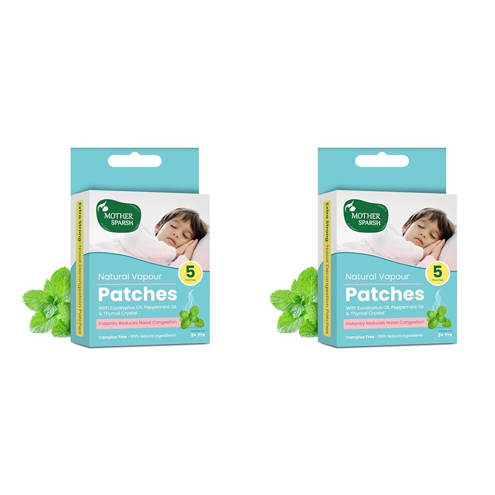 Mother Sparsh Natural Vapour Patches for Kids with Eucalyptus Oil, Peppermint Oil & Thymol Crystal (Camphor Free) | Quick Relief from Runny Nose & Nasal Congestion | Lasts Upto 8 Hrs-(Pack of 10)