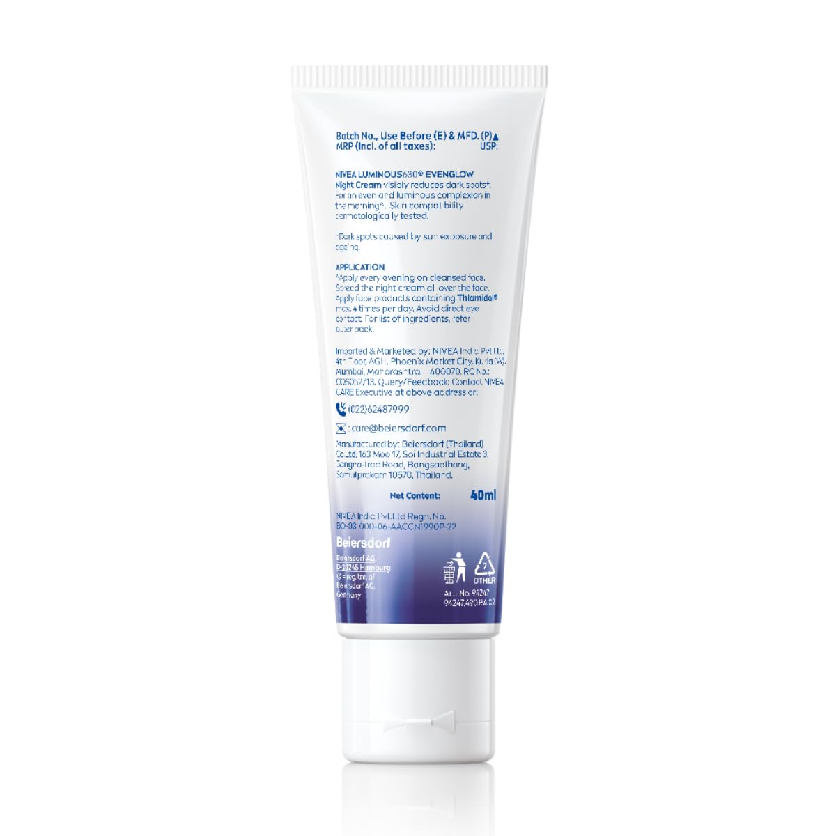 NIVEA Luminous Even Glow Night Cream & Moisturiser | Patented Thiamidol (60X More Effective Than Vitamin C) | Dark Spots & Pigmentation | Hyaluronic Acid Brightening Night Cream for Even Skin Tone & Deep Hydration | 40ml