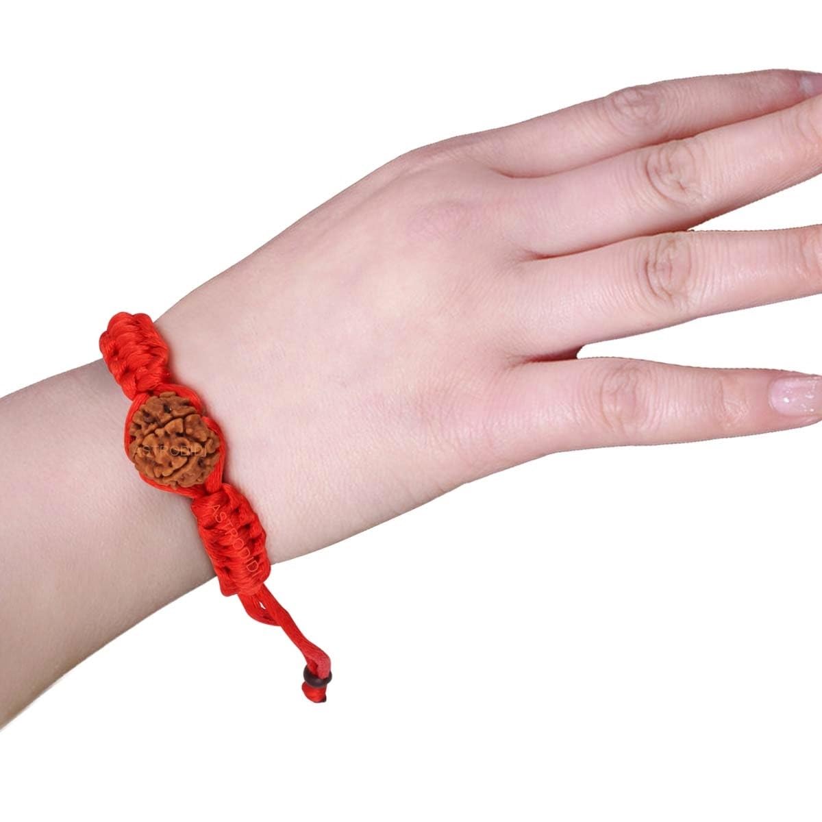 ASTRODIDI Nepali 4 Mukhi Rudraksha Beads Bracelet in Red Thread | Original Four Face Rudraksha Handmade Bracelet | Unisex Design for Men Women Boys and Girls