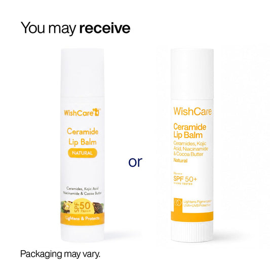 WishCare Ceramide Lip Balm SPF 50 PA++++ | Brightening Lip Balm for Dark Lips | In-Vivo Tested | Kojic Acid & Niacinamide | Natural & Untinted | For Women & Men | 5g