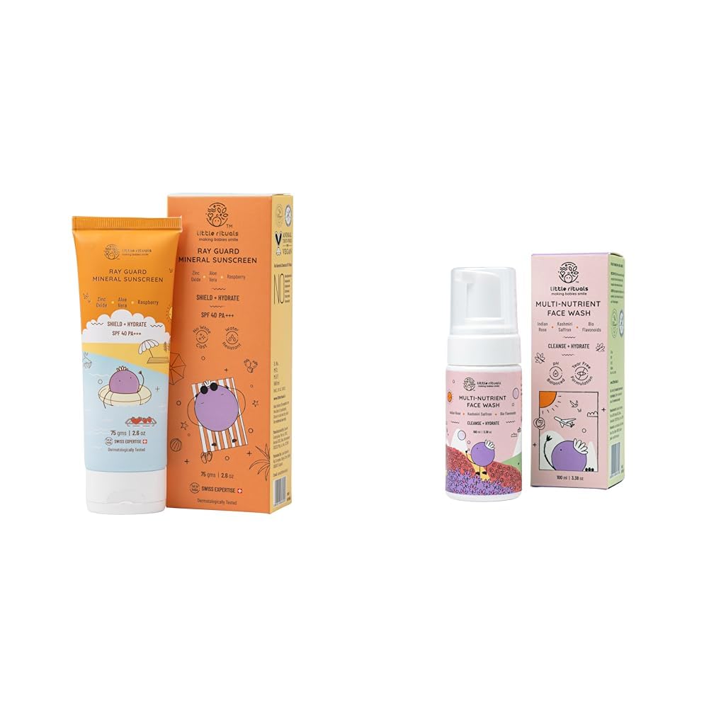 Little Rituals Mineral Baby & Kids Sunscreen SPF 40 PA+++ - 75 gm & Multi-Nutrient Foaming Face Wash - 100 ml