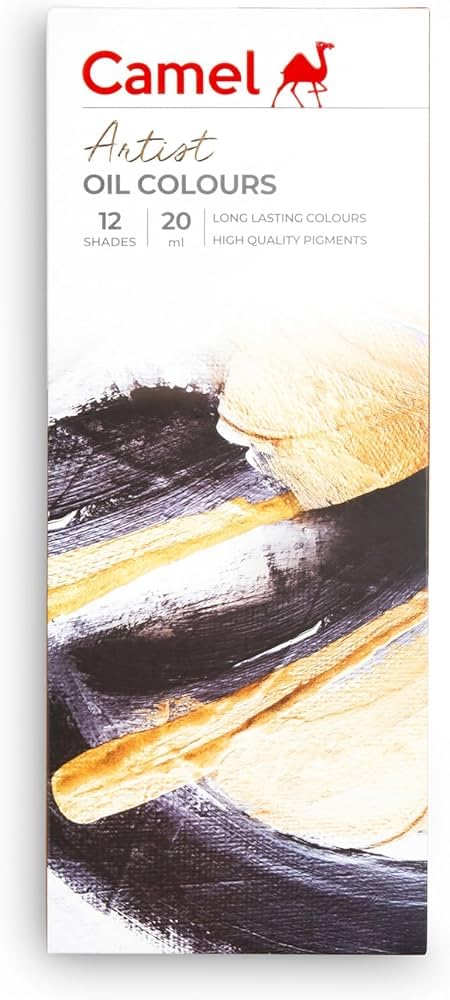 Camel Artist Oil Colours 12 Shades (20 ml Each) | Rich, High-Pigment Oil Paint Set | Smooth Blending & Long Working Time | Ideal for Canvas Painting & Professional Art