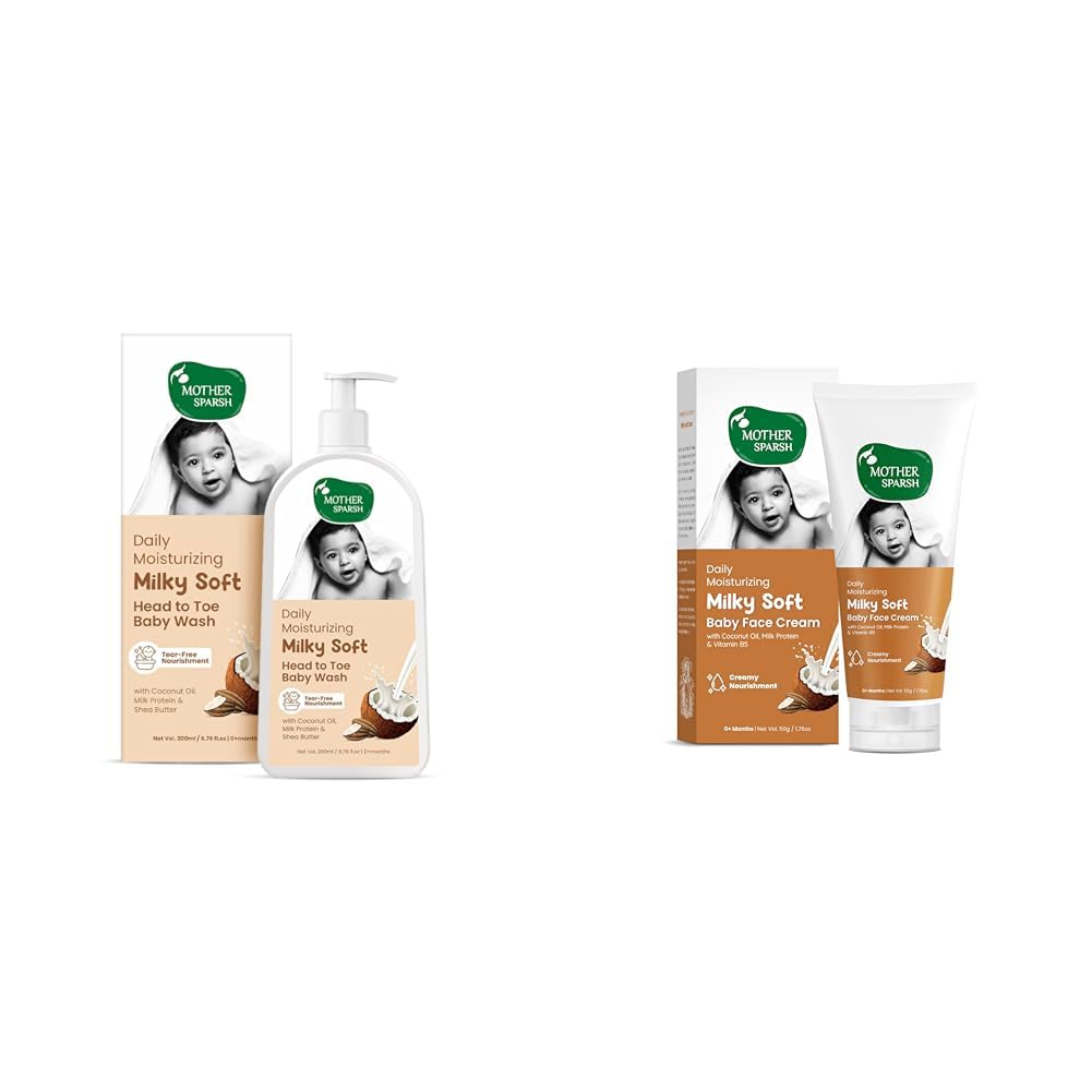 Mother Sparsh Combo of Head to Toe Baby Body Wash, Tear Free Formulation + Milky Face Cream for Babies 200ml