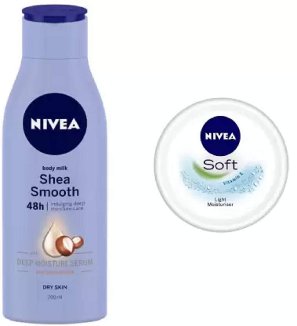 Nivea Body Milk Shea Smooth Body Lotion 200 ml & Soft Light Moisturizer 50 ml (Pack of 2) (250 ml)