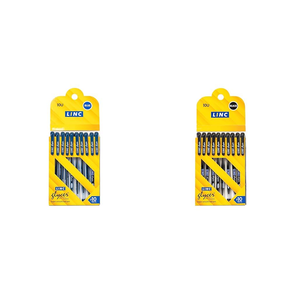 Linc 0.6 mm Glycer Smooth Ball Pen Card Pack | Blue Ink | Set of 10 0.6 mm Glycer Smooth Ball Pen | Black Ink | Set of 10