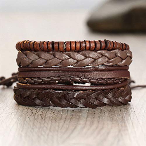 Shining Diva Fashion Brown Leather Stylish Bracelets for Men and Boys (Set of 4) (9891b)