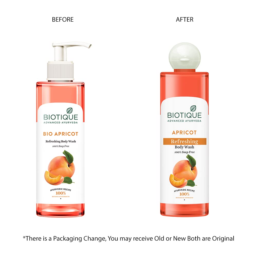 Biotique Apricot Refreshing Body Wash | Keeps Skin Fresh and Clean | Brightens Skin and Reducing Dark Spots | 100% Botanical Extracts | Suitable for All Skin Types | 200ml (Pack of 2)