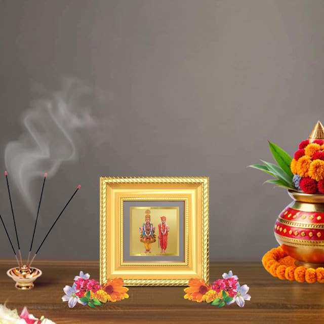 DIVINITI Swaminarayan 24K Gold Plated Foil Tabletop Photo Frame for Home Décor, Puja Room, Luxury Gifting | DG Frame 015 S1A (10x10 CM)