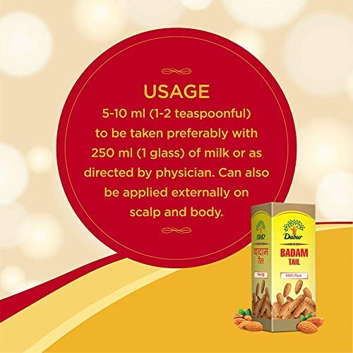 Dabur Badam Tail : 100% Pure | Sweet Almond Oil| Rich in Vitamin -E for Healthy Skin , Hair and Body -50ml