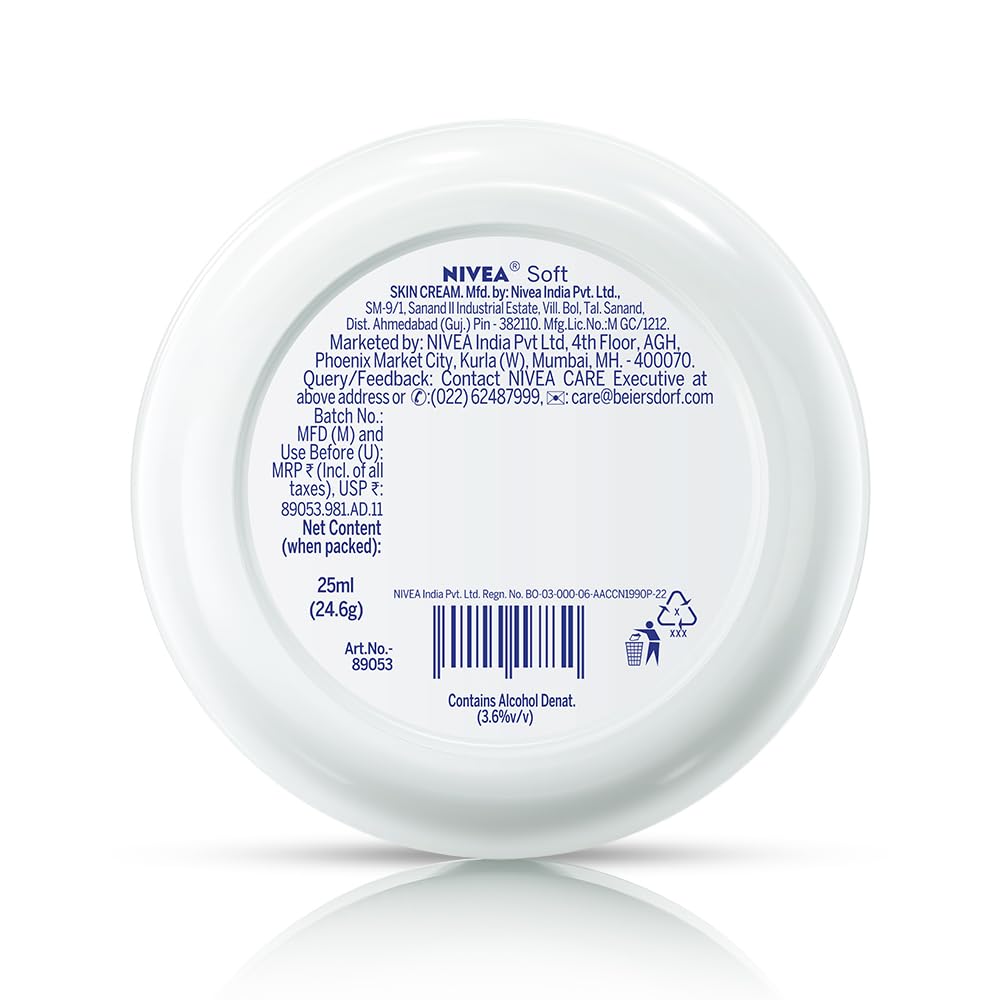 NIVEA Soft Moisturizing Cream, Lightweight Non-Sticky Daily Moisturizer with 72Hr Hydration, Vitamin E & Jojoba Oil | Hydrating Face, Body & Hand Cream for Dry to Normal Skin | Soft Glowing Skin - 50ml