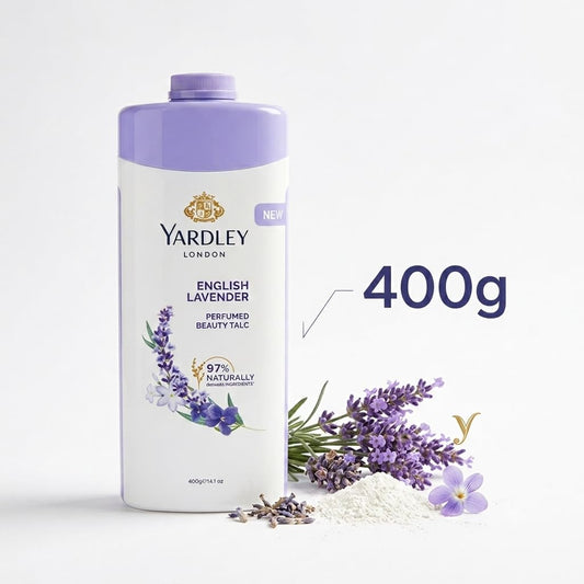 Yardley London English Lavender Perfumed Beauty Talc 400g | Long Lasting Floral Fragrance | Smooth & Silky Talcum Powder | Keeps Skin Fresh, Dry & Comfortable | Daily Body Powder for Men & Women