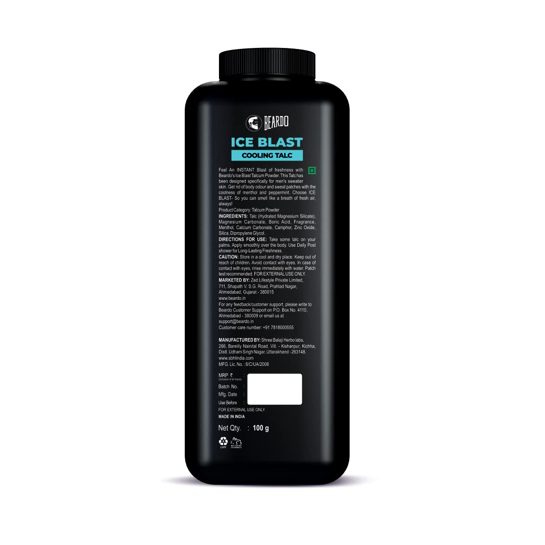 Beardo Ice Blast Talc powder for men | INSTANT ICY COOLING Talcum Powder Men | Combat heat with Menthol 250g