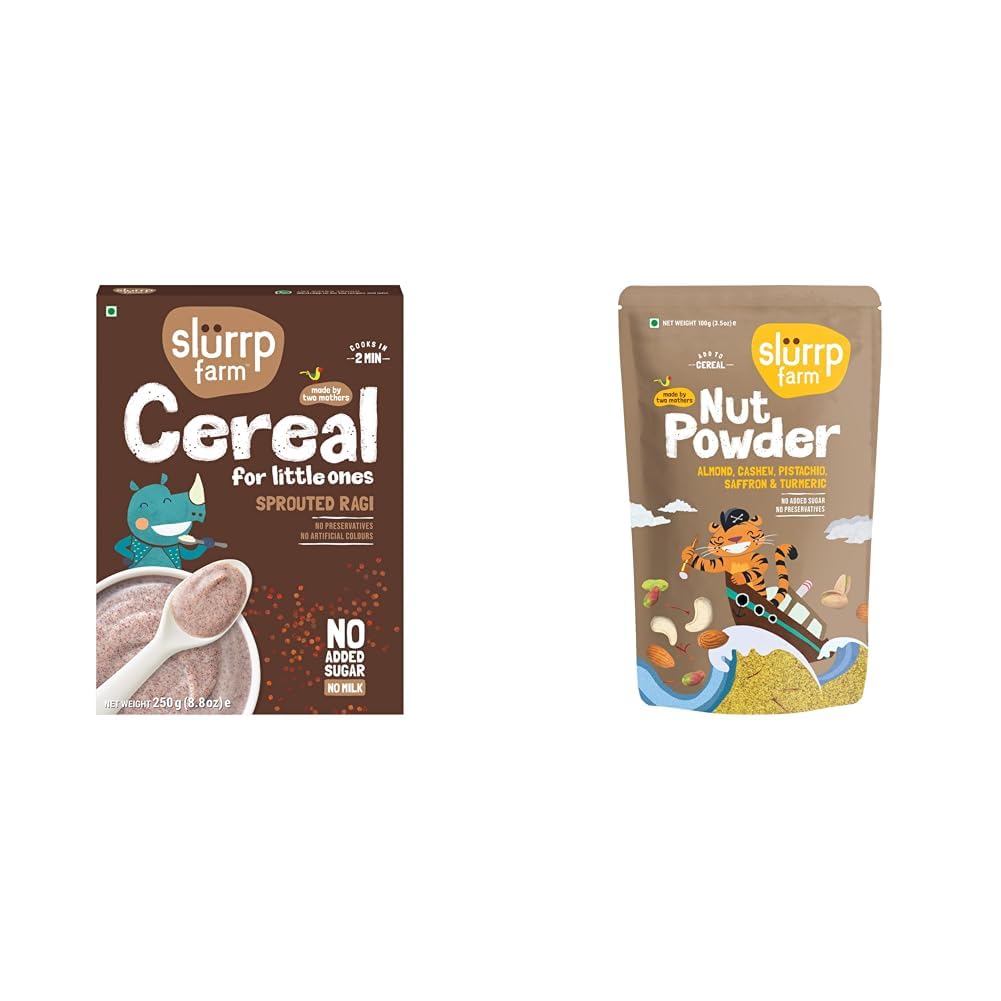 SLURRP FARM No Added Sugar,No Salt,Sprouted Ragi Powder,250 Gram + Slurrp Farm NO Added Sugar 100% Natural Nut Powder, 100 G